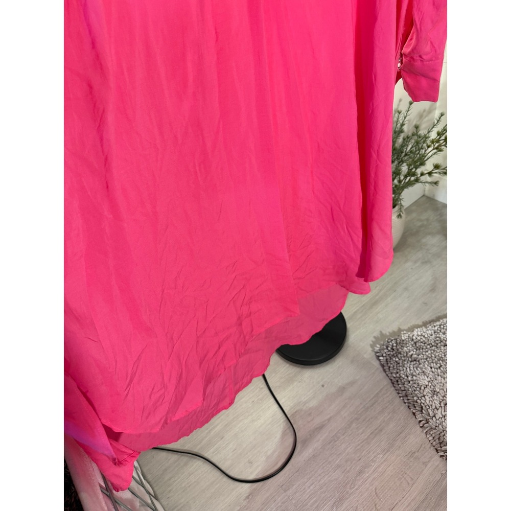HM Hot Pink Kaftan Tunic Dress Long Sleeve V-Neck High-Low Hem Medium - Picture 6 of 8
